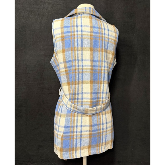 light blue flannel plaid long vest sleeveless coat - Picture 2 of 6